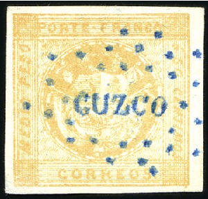 Stamp of Peru » 1858 (March) First Issue 1/2p Orange Yellow, transfer type a, lovely blue C