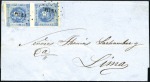 Stamp of Peru » 1858 (March) First Issue 1d Blue, two covers with vertical pairs tied, each