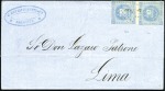 Stamp of Peru » 1858 (March) First Issue 1d Blue, two covers with vertical pairs tied, each
