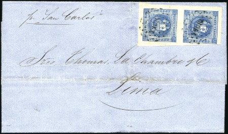 Stamp of Peru » 1858 (March) First Issue 1d Dark Blue, vert. pair with ample to huge margin