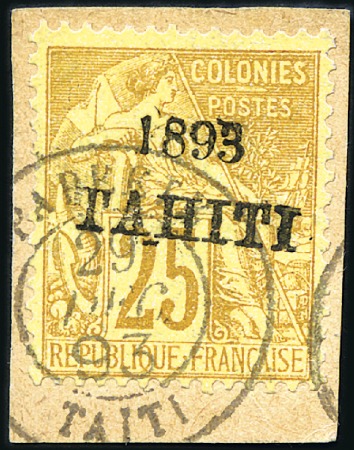 Stamp of Colonies françaises » Tahiti 1893 25c jaune-bistre obl. PAPEETE / 29 DEC 93 sur