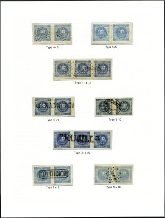 Stamp of Peru » 1858 (March) First Issue 1d Blue, wonderful group on album page, shades fro