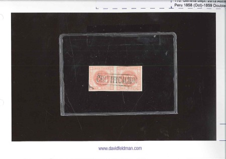 Stamp of Peru » 1858 (Oct)-1859 Double-Lined Frames 1d Rose, worn impression pair, die I, with CERTIFI
