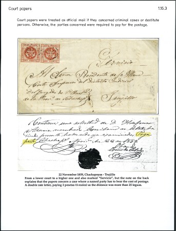 Stamp of Peru » 1858 (Oct)-1859 Double-Lined Frames Two 1p Vermilion, each die II, on official Superio