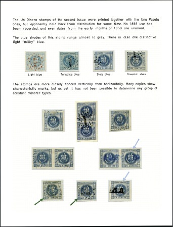 Stamp of Peru » 1858 (Oct)-1859 Double-Lined Frames 1d Blue, exhibit page showing four markedly diff. 