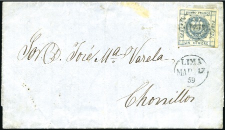 Stamp of Peru » 1858 (Oct)-1859 Double-Lined Frames 1d Blue, two covers, single franking with very wor