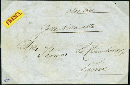 Stamp of Peru » Pre-Adhesive Period RARE USE OF 1849 "FRANCA." LABEL

The postmaster