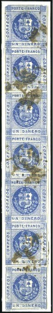 Stamp of Peru » 1860-61 Zig-Zag Spandrels FIRST PRINTING 1d Dark Blue, vert. strip of 7 from