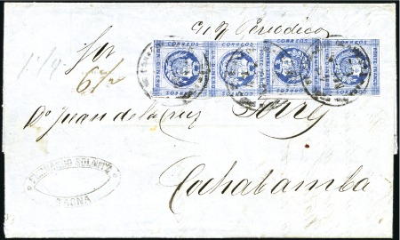 Stamp of Peru » 1860-61 Zig-Zag Spandrels 1d Second Retouch, four examples tied to Nov. 1862