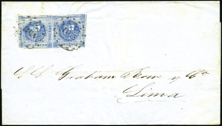 Stamp of Peru » 1860-61 Zig-Zag Spandrels 1d Blue, second setting pair, transfer types 6+7, 