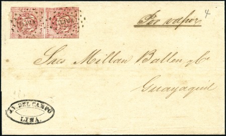 Stamp of Peru » 1860-61 Zig-Zag Spandrels 1p Deep Rose, 2nd printing, 4th setting, transfer 