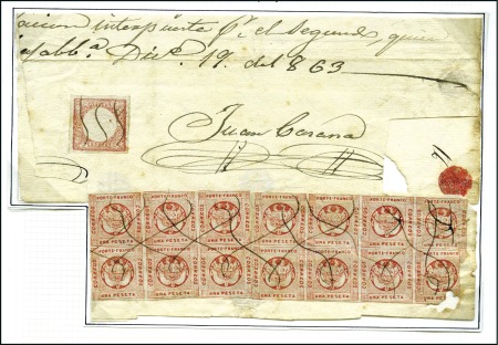 Stamp of Peru » 1860-61 Zig-Zag Spandrels Retouched 1p value, blocks of 6 and of 8 with pen 