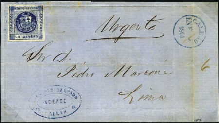 Stamp of Peru » 1860-61 Zig-Zag Spandrels 1d Second printing, group of four covers (three fr