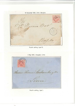 Stamp of Peru » 1860-61 Zig-Zag Spandrels Second Printing 1p Red (shades), four single frank