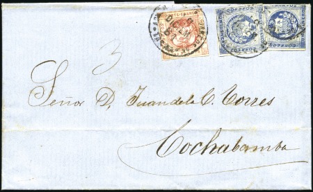Stamp of Peru » 1860-61 Zig-Zag Spandrels 1p Deep Rose, 2nd printing (3rd setting) plus two 