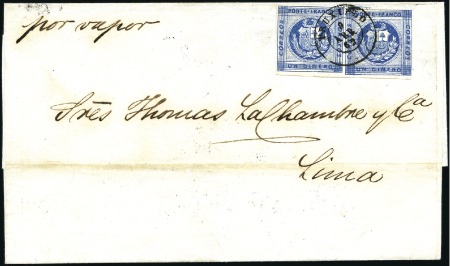 Stamp of Peru » 1860-61 Zig-Zag Spandrels 1d Intense Blue, Third Printing, 2nd retouch (brok