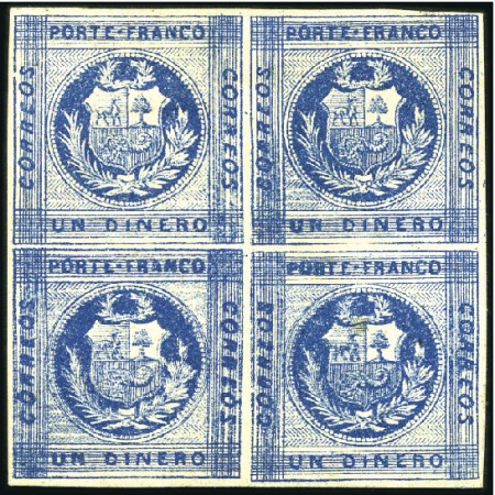 Stamp of Peru » 1860-61 Zig-Zag Spandrels 1d Dark Blue block of four, third printing, second