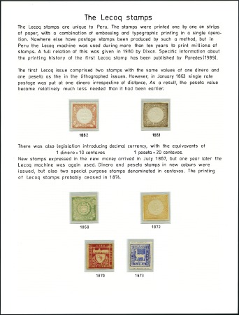 Stamp of Peru » 1862-73 Lecoq Machine Issues Exhibit page introducing the Lecoq issues with min