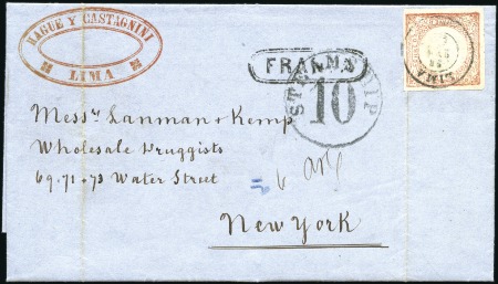 Stamp of Peru » 1862-73 Lecoq Machine Issues 1d Pale Red tied by Lima cds to 28 July 1863 folde