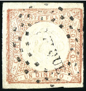 Stamp of Peru » 1862-73 Lecoq Machine Issues So-called "Arms sideways" error of the 1d Red, att