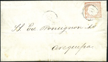 Stamp of Peru » 1862-73 Lecoq Machine Issues So-called "Arms sideways" error of the 1d Red, sin