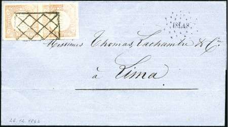 Stamp of Peru » 1862-73 Lecoq Machine Issues EARLIEST DOCUMENTED USE OF A LECOQ ISSUE

Pair o