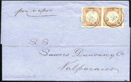Stamp of Peru » 1862-73 Lecoq Machine Issues 1d Red pair tied by 26 June 1867 Lima cds (L+R fig