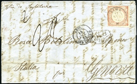 Stamp of Peru » 1862-73 Lecoq Machine Issues 1d Pale Red with LIMA/M cds (13 SET 64) used on fo