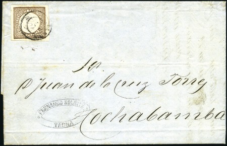 Stamp of Peru » 1862-73 Lecoq Machine Issues 1p Brown, huge margins, tied by Tacna cds to April