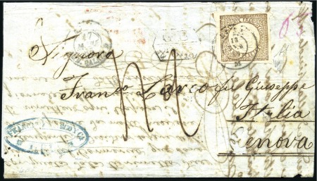 Stamp of Peru » 1862-73 Lecoq Machine Issues 1p Brown tied by Lima cds (13 FEB 65) to double-we