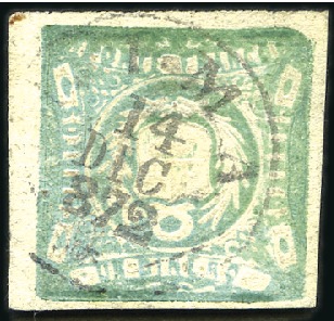 Stamp of Peru » 1862-73 Lecoq Machine Issues 1d Green, ARMS INVERTED, Lima cds of 14 DIC 872 (t