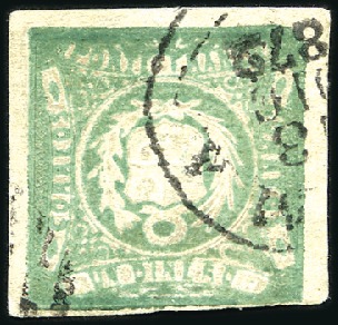 Stamp of Peru » 1862-73 Lecoq Machine Issues 1d Green, ARMS INVERTED, clear Lima cds of 13 DIC 