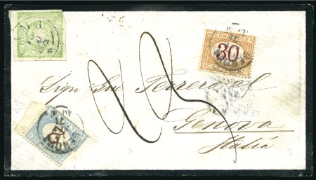 Stamp of Peru » 1862-73 Lecoq Machine Issues 1d Green, Lima 13 AGO 1871 cds, on mourning cover 