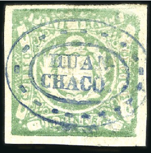 Stamp of Peru » 1862-73 Lecoq Machine Issues 1d Green, beautiful strike of HUAN/CHACO dotted do