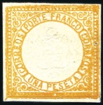 Stamp of Peru » 1862-73 Lecoq Machine Issues 1872 1p Orange-Yellow, two exhibit pages showing m