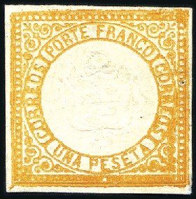 Stamp of Peru » 1862-73 Lecoq Machine Issues 1872 1p Orange-Yellow, two exhibit pages showing m