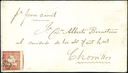 Stamp of Peru » 1870-73 Le Coq Trencito & Llama 5c Red, medium shade, tied by 15OCT 1873(?) Lima c