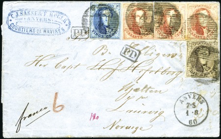 Stamp of Belgium » Belgique. 1858 Médaillons arrondis - Affranchissements mixtes, composés, etc. Extraordinaire affranchissement tricolore pour la 