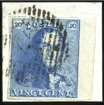 Stamp of Belgium » Belgique. 1849 Epaulettes - Émission 20c Bleu avec joli bord de feuille à droite et obl