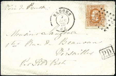 Stamp of Belgium » Belgique. 1869-83 Nouveaux types et nouvelles valeurs - Émission 30c ambre sur enveloppe de Bruges 07.12.70 pour Ve