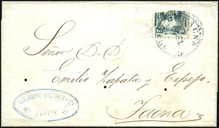 Stamp of Peru » 1874-1884 Definitives 10c Green, horiz. bisect tied by 1877 Arica cds to