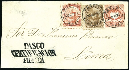Stamp of Peru » 1866-67 American Banknote Co. Issues 10c + 20c Llamas tied to 10c stationery cover fron