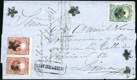 Stamp of Peru » 1874-1884 Definitives 10c Green and pair of 20c values all with 5-blade 