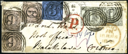 Stamp of Russia » Russia Crimean War 1855 Envelope of Thurn & Taxis franked multiple 3-