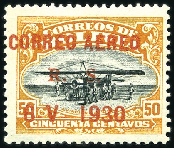 Stamp of Bolivia 1930 50c Orange & Black, RED Zeppelin ovpt., only 