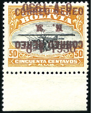 Stamp of Bolivia 1930 50c Orange & Black, DOUBLE OVERPRINT, ONE INV