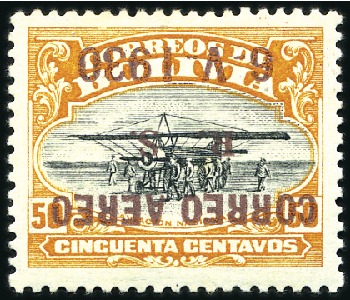 Stamp of Bolivia 1930 50c Orange & Black, OVERPRINT INVERTED in bro