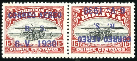 Stamp of Bolivia 1930 15c Carmine & Black, horiz. pair showing viol