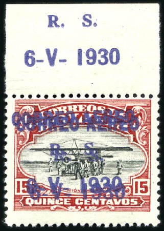 Stamp of Bolivia 1930 15c Carmine & Black, violet DOUBLE OVERPRINT 
