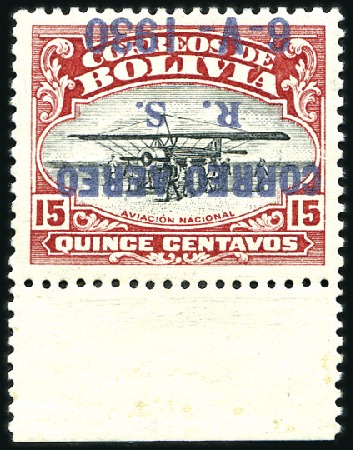 Stamp of Bolivia 1930 15c Carmine & Black, violet INVERTED OVERPRIN